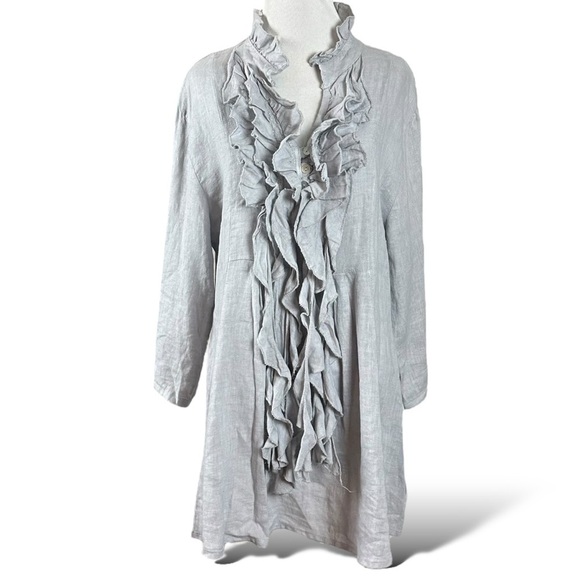 Vintage Dresses & Skirts - Ethereal Fairy Edwardian Linen Ruffle Tunic Dress Muted Periwinkle Size Medium